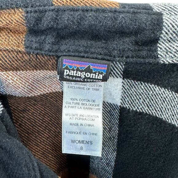 PATAGONIA Women's Fjord Black Brown Plaid Long Sleeve Flannel Button Down Size 8 - Picture 5 of 6